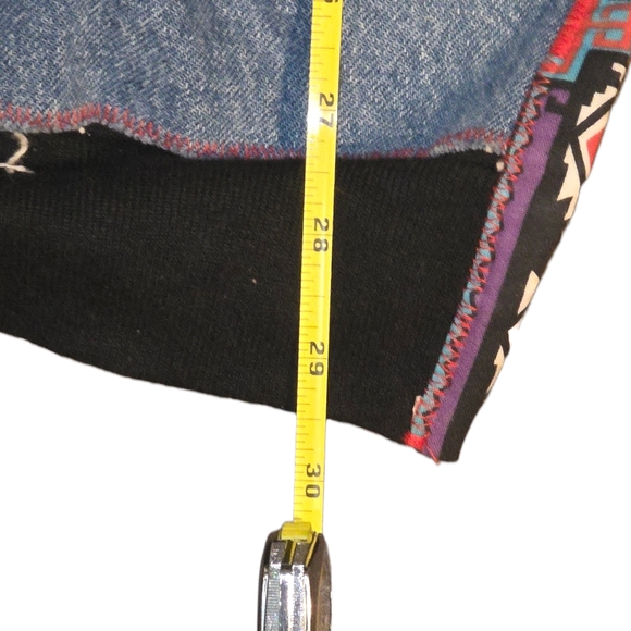 Men's Denim and Black Jacket with Colorful Patterns - Picture 6 of 7